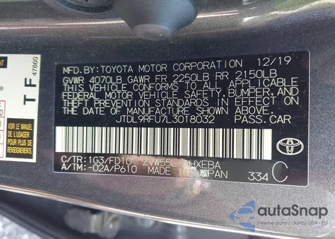 2020 Toyota Prius Le Awd-E from USA, damaged, VIN JTDL9RFU7L3018032
